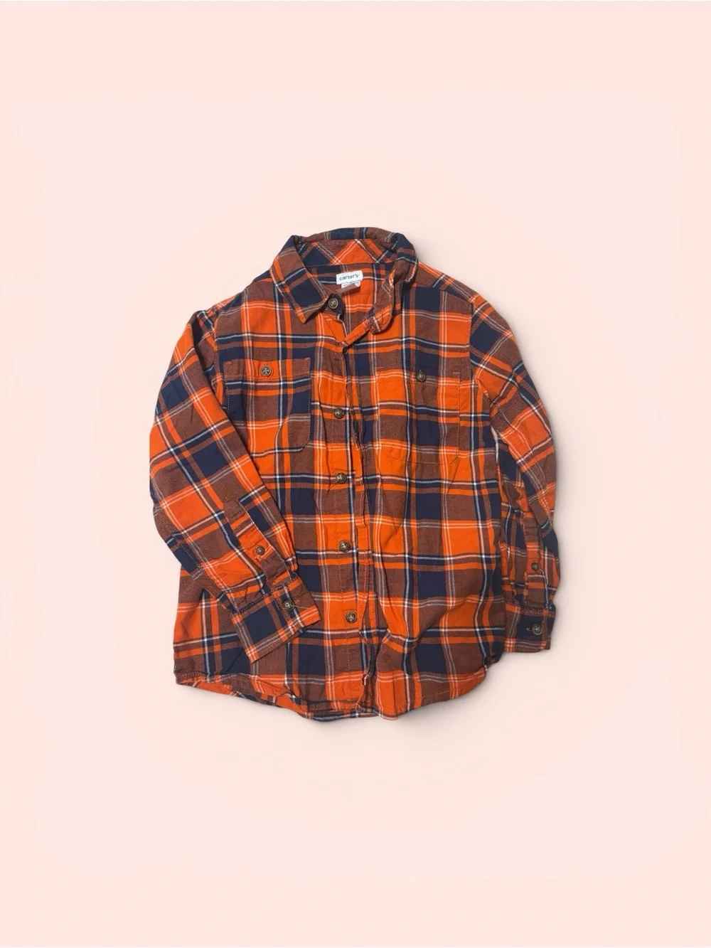 Carter's Orange and Navy Plaid Button-Down Shirt